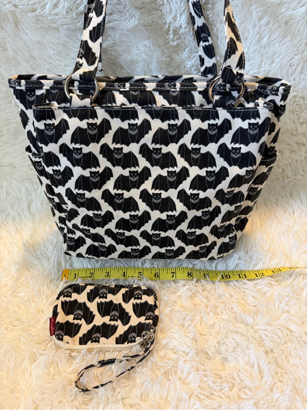 Bungalow 360 Bat/Black & White Patterned Tote with Matching Wristlet - Picture 3 of 11